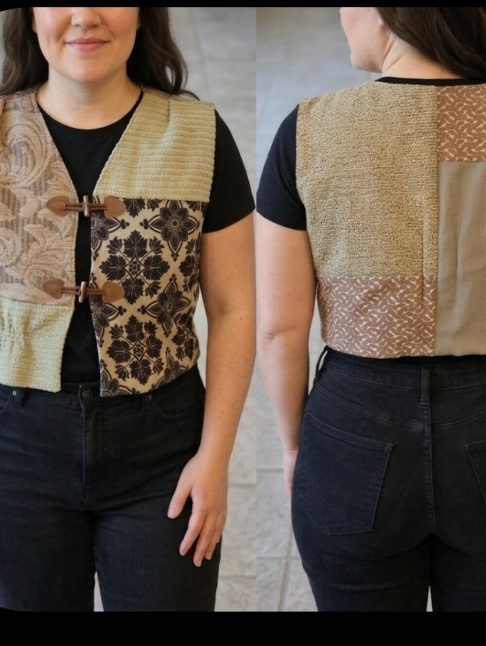 1X-2X Cropped Vest Upholstery Fabric Handmade Dont Throw It Out